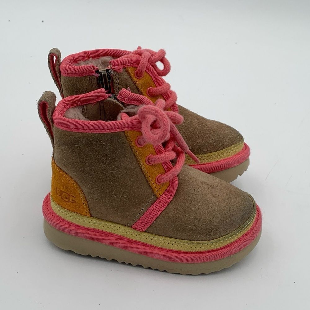UGG Kids Jorie Tan & Pink Suede Boots – Size 6